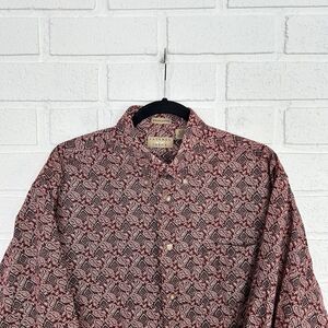 Vintage Natural Issue Button Up Short Mens Large All Over Print Red Paisley